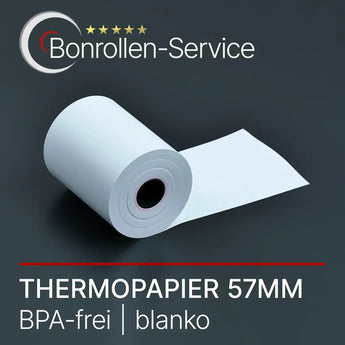 Weiße BPA-freie Thermorolle 57 mm breit aus Thermorollen 57mm blanko