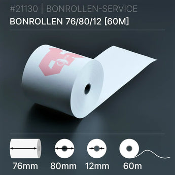 Apothekenrollen 76x80x12 60m bonrollen weiß Normalpapier rosa Logo