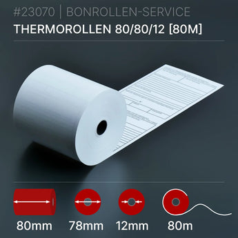 Bewirtungsbeleg-Rollen 80x80x12 (80m) weißes Thermopapier Rückseite