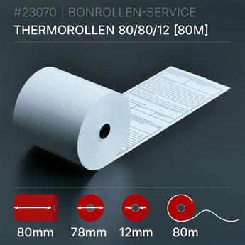 Bewirtungsbeleg-Rollen 80x80x12 (80m) weißes Thermopapier Rückseite