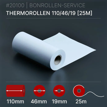 Thermorollen 110x46x19 (25m), weiße Thermorolle 110 mm breit, 25 m lang