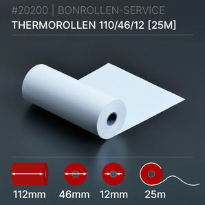 Thermorollen 112x46x12 (25m): weiße Thermopapierrolle 112 mm breit, 25 m lang