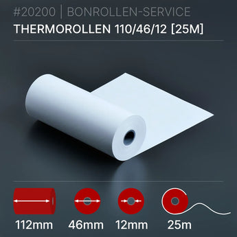 Thermorollen 112x46x12 (25m): weiße Thermopapierrolle 112 mm breit, 25 m lang