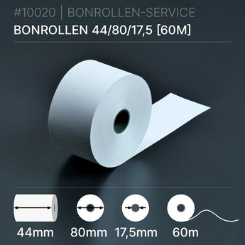 Bonrollen 44x80x17,5 (60m) aus Normalpapier, Modell bonrolllen 44/80/17,5