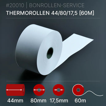 Thermorollen 44x80x17,5 (60m) BPA-frei extrastark weißer Bonrollen-Service Roll