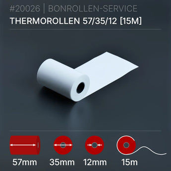 Thermorollen 57x35x12 (15m): weiße Thermorolle mit 57mm Kern für Belegdruck