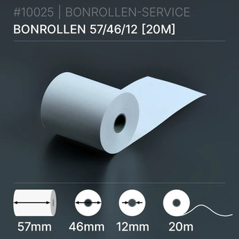Bonrollen 57x46x12 (20m) aus Normalpapier, 57 mm Durchmesser