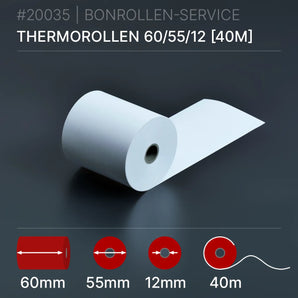 Thermorollen 60x55x12 (40m): weißes Thermopapier 60 mm x 40 m