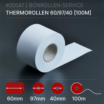 Thermorollen 60x97x40 (100m) weißes Thermopapier Rückseite