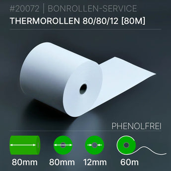 Thermorollen 80x80x12 (60m) phenolfrei extrastark, weißer 80mm x 60m Thermorollen