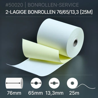 Weiße 2-lagige Bonrolle CB/CF 76x65x13,3 mm 25m Ø76mm