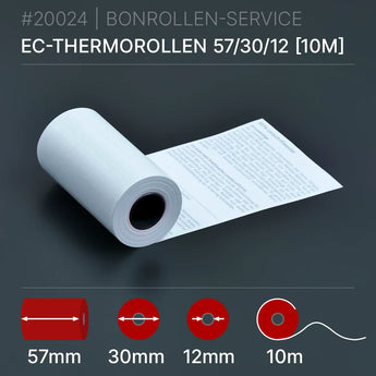 Weiße EC-Thermorollen 57x30x12 (10m) mit SEPA-Text, 57mm breit