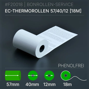 Weiße thermorolle EC-Thermorollen 57x40x12 (18m) mit SEPA-Text, phenolfrei