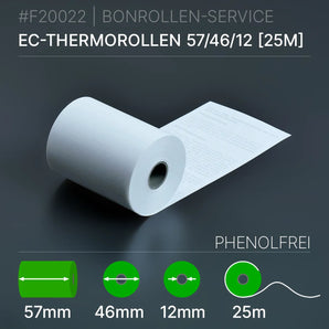 Weiße EC-Thermorolle 57x46x12 (25m) mit SEPA-Text, phenolfrei