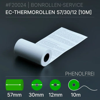 Weiße phenolfreie EC-Thermorolle 57x30x12 (10m) mit SEPA-Text
