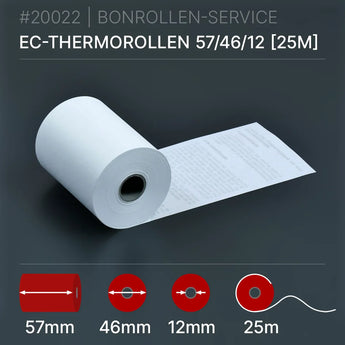 Weiße EC-Thermorolle 57x46x12 (25m) mit 57mm Kern und SEPA-Text