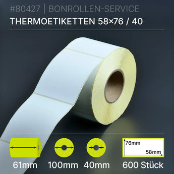 Rolle weißer Thermopapier-Etiketten 58mm x 76mm mit gelber Rückseite