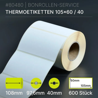 Rolle weißer Thermopapier-Etiketten 105x60mm mit beige Rückseite