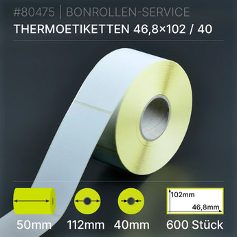 Rolle weißer Thermopapier-Etiketten 46,8mm x 102mm, 600 Stück, gelber Rücken