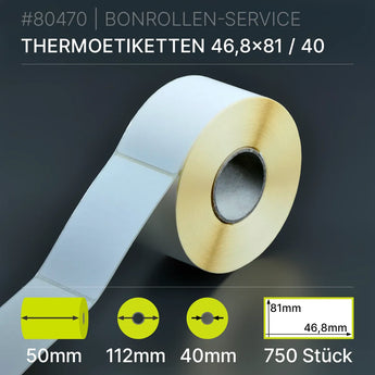 Rolle weißer Thermopapier-Etiketten 46,8 mm x 81 mm, 750 Stück, goldener Kern