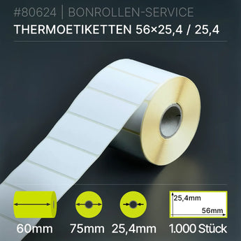 Weiße Thermo-Etiketten 56mm x 25,4mm bonrollen-service, metallischer Kern