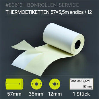 Etiketten 57mm x endlos 5,5m Thermo-TOP weißes Thermopapier Rolle
