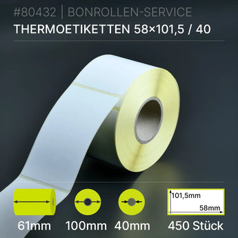 Rolle weißer Thermopapier-Etiketten 58mm x 101,5mm, 450 Stück, gelber Rücken