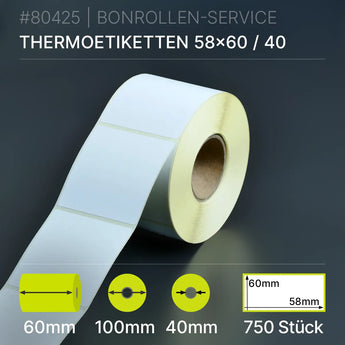 Rolle weißer Thermopapier-Etiketten 58mm x 60mm, matte Oberfläche