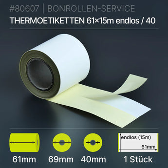 Etiketten 61mm x 15m Thermo-TOP weiß mit gelber Klebefolie