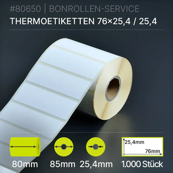Rolle weißer Thermo-TOP Etiketten 76x25,4mm, 1000 Stück, beige Rückseite