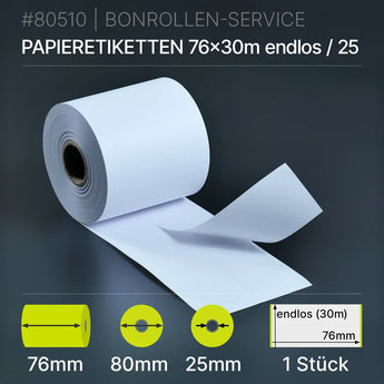 Weißes Papier-Etikettenroll 76mm x 30m endlos, Normalpapier 76/80/25