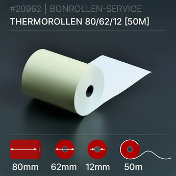 Gelbe Thermorollen 80x62x12 (50m) beige 50m für Quittungsdrucker