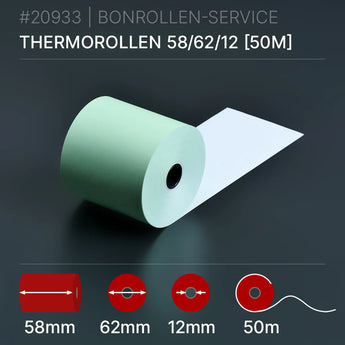 Grüne Thermorollen 58x62x12 (50m) hellgrünes thermodruckpapier