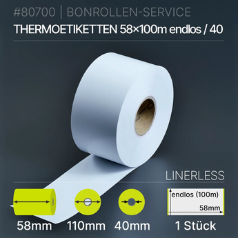 Linerless Etiketten 58mm x endlos (100m) - 58/110/40 - Thermo-TOP - Thermopapier | phenolfrei