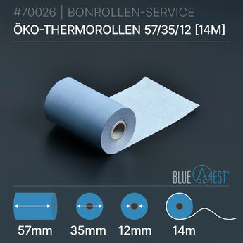 Öko-Thermorollen 57x35x12 (14m): hellblaue Thermorolle mit 57mm Kern