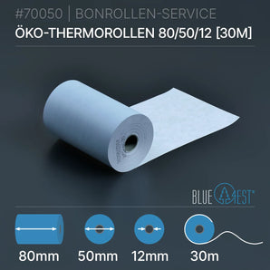 Öko-Thermorollen 80x50x12 (30m) hellblaue Thermorolle Rückseite