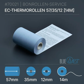 Öko-EC-Rollen 57x35x12 (14m) mit SEPA-Text, 57mm Ø, 35mm Kern, blau thermisch