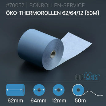 Öko-Thermorollen 62x64x12 (50m) - Bonrollen Thermopapier | Blue4est®