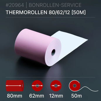 Rosa Thermorollen 80x62x12 (50m): pinke Thermorolle mit 80mm Kern, 12mm Innendurchmesser