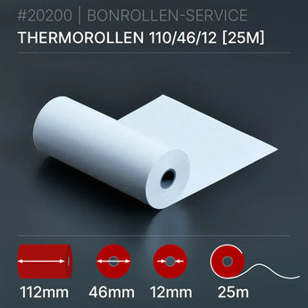 Thermorollen 112x46x12 (25m) - Bonrollen Thermopapier | BPA-frei