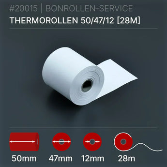 Thermorollen 50x47x12 (28m) - Bonrollen Thermopapier | BPA-frei