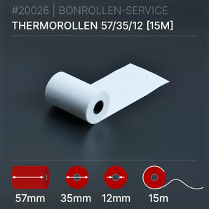 Thermorollen 57x35x12 (15m): weiße Thermorolle mit 57mm Kern für Belegdruck