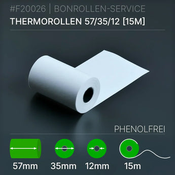 Thermorollen 57x35x12 (15m) - phenolfrei - Bonrollen Thermopapier