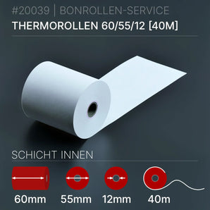 Thermorollen 60x55x12 (40m) Innenwicklung - Bonrollen Thermopapier | BPA-frei