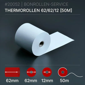 Thermorollen 62x62x12 (50m) weißer 62mm Kern Papierrolle