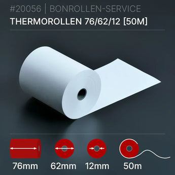Thermorollen 76x62x12 (50m) - Bonrollen Thermopapier | BPA-frei