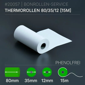 Thermorollen 80x35x12 (15m) - phenolfrei - Bonrollen Thermopapier