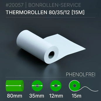 Thermorollen 80x35x12 (15m) - phenolfrei - Bonrollen Thermopapier