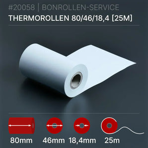 Thermorollen 80x46x18,4 (25m): weiße Thermorolle mit 46mm Kern, 25m Länge