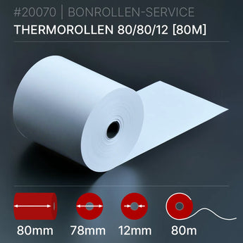 Thermorollen 80x80x12 (80m) - Bonrollen Thermopapier | BPA-frei